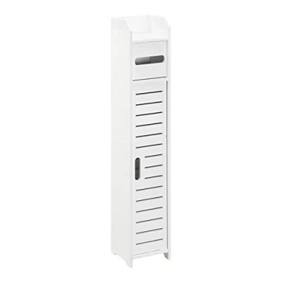 Imagen de [en.casa] Mueble para Baño Leoben 80 x 15 cm Armario con Puerta y Soporte Papel higiénico Auxiliar de WPC Blanco