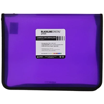 Imagen de Grafoplás 4800635 Carpeta con cremallera, color violeta, A4+, cubierta de polipropileno. Modelo Blackline Cristal