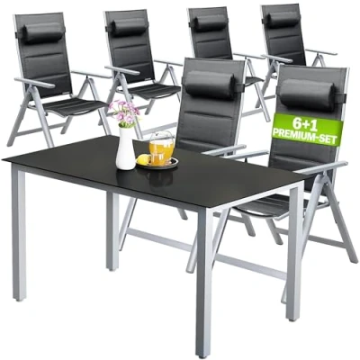 Imagen de Grupo de asientos jardín Bern Premium 7 piezas aluminio plateado