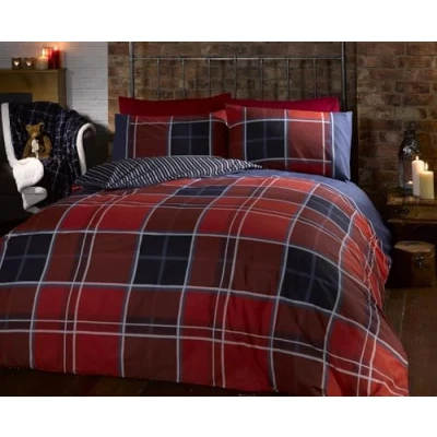 Imagen de Rapport Argyle Tartan Juego de Funda edredón, Poliéster y algodón, Rojo, Sencillo, Suelto