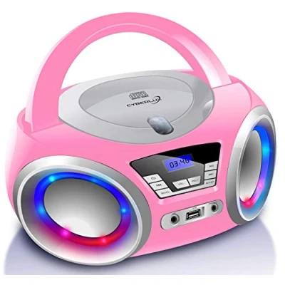 Imagen de Reproductor de CD con iluminación LED Conector para auriculares Radio estéreo portátil niños Sistema USB CD/MP3 FM Aux In
