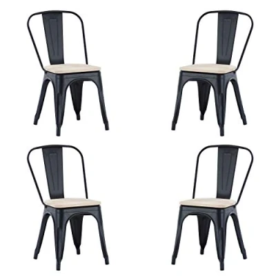 Imagen de Tolix, Pack de 4 Sillas, Silla Comedor, Cocina o Salon, Contract, Acabado en Negro y Roble, Medidas: 45 cm (Ancho) x (Fondo) 85 (Alto)