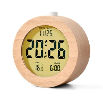 Imagen de Focenat Reloj Despertador Digital de Madera,Despertador con Pantalla LCD,Reloj Mesita Noche,con LED Digital,Calendario,Temperatura y Fecha,para Dormitorio,Oficina,Salón