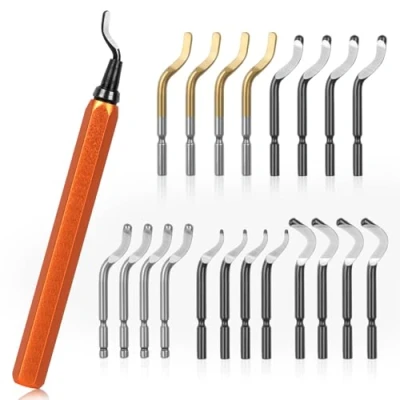Imagen de KOMABLEN 21 Piezas Desbarbador Metal Manual, Escariador con 20 Cuchillas de HSS, Mango Aleación Aluminio, 360 Giratorio Herramienta Desbarbado para impresora 3D, plástico, aluminio y Cobre