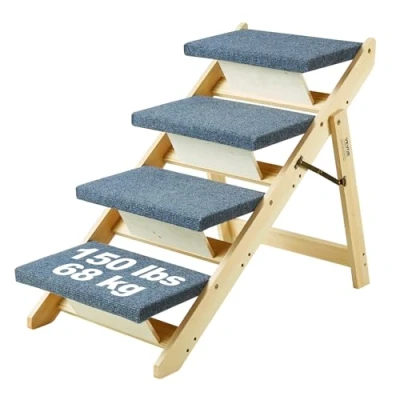 Imagen de VEVOR Escaleras de Madera para Mascotas 4 Escalones Rampa Escalera Convertible 2 en 1 Perros Razas Pequeñas y Grandes Capacidad Carga 68 kg Acceso a Camas, Sofás, Vehículos