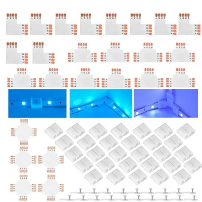 Imagen de ENQIMAOYI Conectores de tira LED para luz 4 pines, 8 mm, sin soldadura, adaptador RGB 2835 3528 (30 piezas)