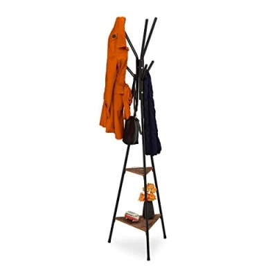 Imagen de Relaxdays Perchero de Pie Industrial, 181,5 x 50 43 cm, Colgador Chaquetas con 2 Baldas, Metal y MDF, Negro Marrón