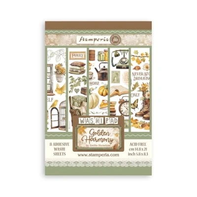 Imagen de Stamperia Washi Pad for Scrapbooks, Albums, Cards, Bullet Journals and More, Translucent Easy to Cut, Acid Free, Perfect Hobbies, Crafts, Gifting (Golden Harmony) (A5) (8 hojas)