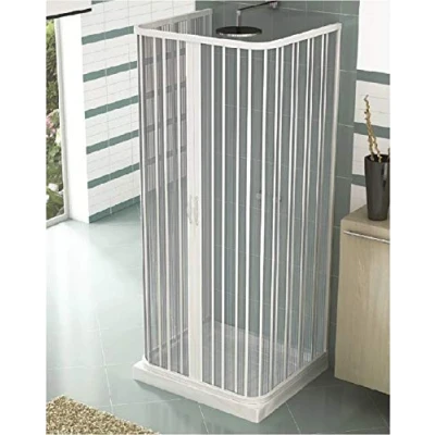 Imagen de Mampara ducha tres lados extensible en PVC apertura central dos hojas 70 x 90 cm, H 185 Blanco
