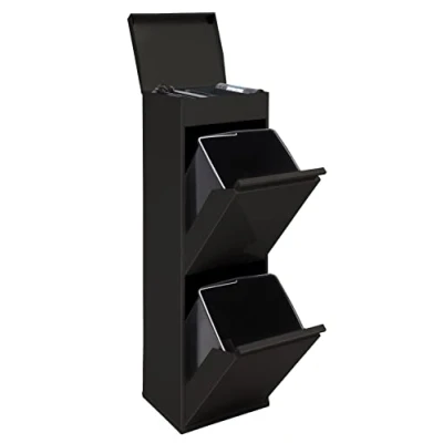 Imagen de Arregui Top CR226 B Cubo de Basura y Reciclaje Acero 2 Compartimentos con Bandeja Superior 2x17L (34L) Cubos Cocina Contenedores para Casa u Oficina negro