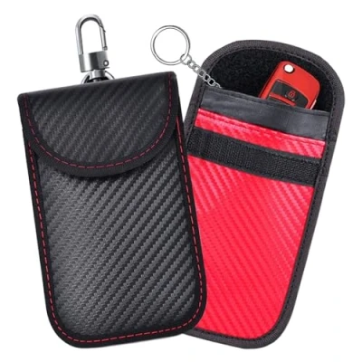 Imagen de TRKETK 2 Piezas Bolsas Faraday para Llaves de Coche, Funda Bloqueadora Señal Llave Coche Bolsa Bloqueo RFID Entrada Sin