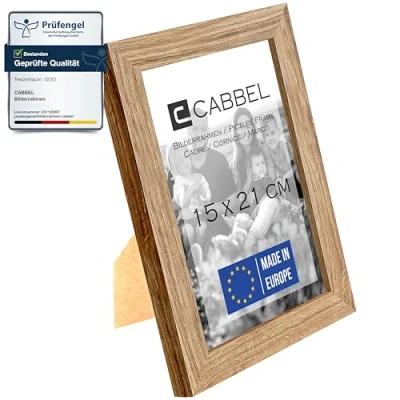 Imagen de CABBEL marco DIN A5 15x21 cm, Roble, de madera MDF resistente, plexiglás inastillable, para colgar y colocar, ideal fotos / imágenes collage