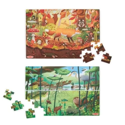 Imagen de Melissa &amp; Doug Puzzle de cartón doble cara para el suelo, Incluye lupa buscar y encontrar, Rompecabezas con 48 piezas gigantes, Actividades creativas niños niñas 3+