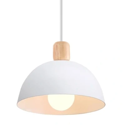 Imagen de iDEGU Lámpara de Techo Moderna, 20CM LED Colgante en Hierro y Madera Estilo Escandinavo Iluminación E27 Retro Luz Interior para Dormitorio Comedor Sala Estar (1 Pieza, Blanco)
