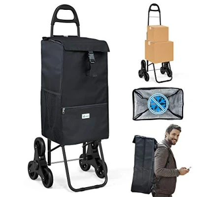 Imagen de VOUNOT Carro de la Compra Plegables con 6 Ruedas y Bolsa Termica 40 L, para Subir Escaleras, Negro
