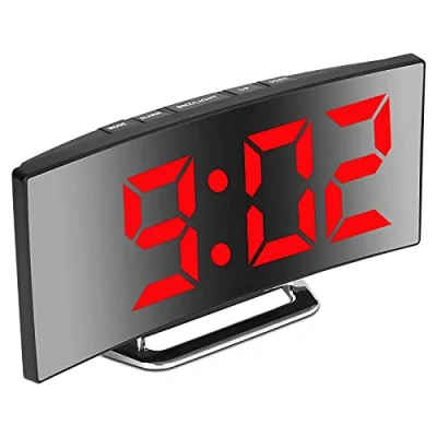 Imagen de Despertador Digital, Pantalla Grande espejada LED de 7 Pulgadas, 2 Tipos Brillo, 12/24 Horas, Temperatura, Fecha, Snooze, Fuente alimentación USB, Función Memoria