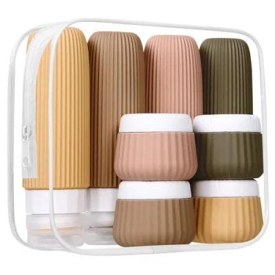 Imagen de 8 Piezas Botellas de Viaje para artículos tocador,Botes Rellenables 30/90ml,Botellas Silicona a Prueba Fugas, Envases Champú,Loción,Cosméticos