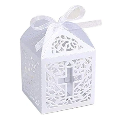 Imagen de Musuntas 50 tlg. Vogelkäfig diseño caja de cartón regalo bautizo fiesta decoración mesa Bomboniere boda nupcial bebé ducha Bonboniere Box (Color Blanco)