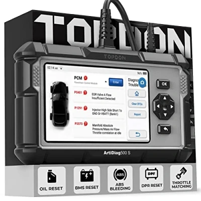 Imagen de TOPDON TT OBD2 Scanner ArtiDiag500S, 4 System Car Diagnostics Tool (AT/Eng/ABS/SRS), 5 Reset Maintenance Service: Oil Reset/BMS/Bleeding/DPF/Throttle Adaptation, Free Lifetime Upgrade