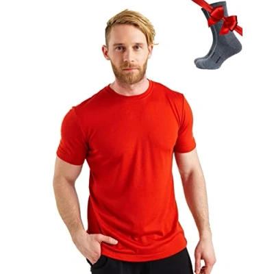 Imagen de Merino.tech Camiseta Lana Merino Hombre Interior 100% Orgánica de con Calcetines (XX Large, Red)