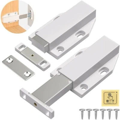 Imagen de Push to Open Puerta Catches Jiayi 2 Pack Armario Magnéticos táctiles para Grande, Imán Cocina Cajón Cerrador Empuje Abridor RV Damper Grande Cierre
