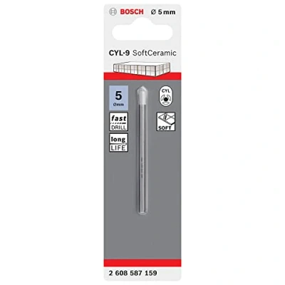 Imagen de Bosch 1x Broca Para Azulejos CYL 9 SoftCeramic (Para Baldosas Cerámicas Blandas, Accesorio Taladros), Acero Inoxidable, Blanco, Ø 5 mm