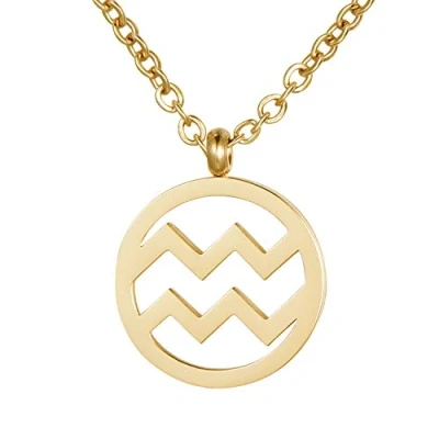 Imagen de Morella Collar Acero Inoxidable Oro con Colgante Signo del Zodiaco Acuario en Bolsa de Terciopelo