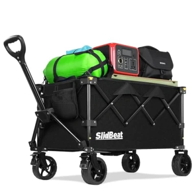 Imagen de Carro de Transporte Plegable Todo Terreno para Jardín, Playa, Compras y Camping Sistema Doble Freno, Carga Máxima 120KG, Mango Ajustable en Altura, Estructura Desmontable Lavable a Máquina, XL