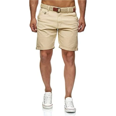 Imagen de Indicode Conor Pantalones cortos chinos para hombre, con cinturón, 100% algodón, bermudas de corte regular gris claro M