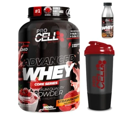 Imagen de PACK Procell Proteinas Whey Advanced 2Kg (Strawberry Milkshake)+ Batido Monodosis + Shaker &quot;REGALO&quot; Proteina concentrada Gana masa muscular, en polvo Batidos de