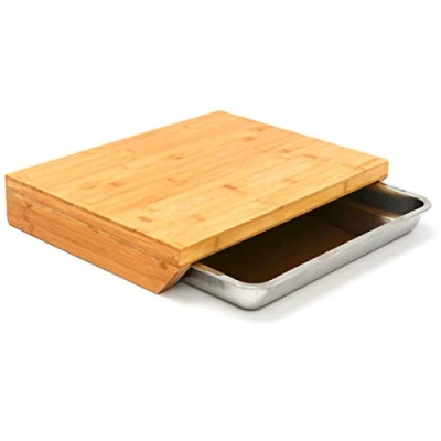 Imagen de DuneDesign Tabla de Cortar en Madera Bambú 49x37x8 Cocina con Cajón Acero