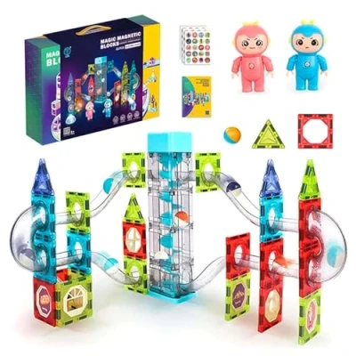 Imagen de CELMAN Bloques de Construcción Magnéticos Circuito para Canicas, Magnetic Blocks, Piezas y Pistas Magnéticas Niños 3, 4, 5, 10 Años Más, Kit Montessori Juegos Lógica