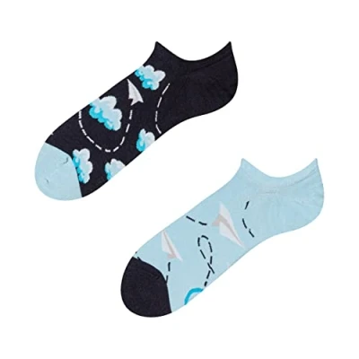 Imagen de Dedoles Calcetines Unisex Hombre Mujer y Niños Algodón muchos diseños divertidos diferente izquierda derecha, color: Azul, diseño: Nubes aviones de papel (sneaker), tamaño: 35 38