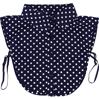 Imagen de styleBREAKER Cuello de Blusa Mujer con Motivo Lunares y Tapeta Botones, para Blusas jerséis, Estilo Rockabilly 08020005, Color:Negro Blanco
