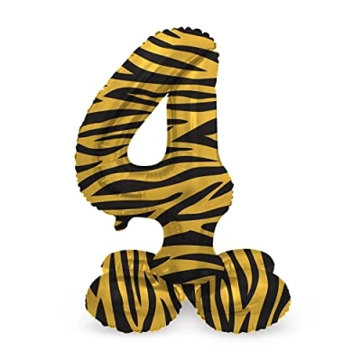 Imagen de Folat B.V. 63954 Aluminio Número Figura 4 Tiger Chic Naranja 72 cm decoración globos para cumpleaños, aniversario (no se necesita helio), color carbón, talla única