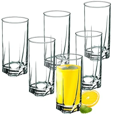 Imagen de KADAX Juego de 6 vasos Cristal, Agua, Copas Zumo, para servir Bebida, Cócteles, Casa, Fiesta, bebidas, transparente (380ml, alto)