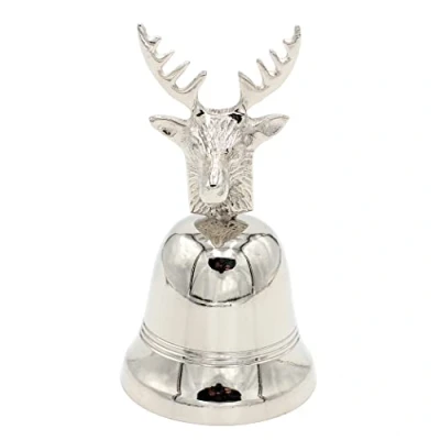 Imagen de Dekohelden24 Campana de Mesa Aluminio con Cabeza Ciervo Metal en Plata, Dimensiones (Alto x diámetro): 12,5 6,5 cm, cm Aprox