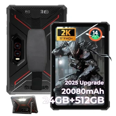 Imagen de HOTWAV R9 Plus Tablet Rugerizada 2K 11&quot; Pulgadas(2025), 24GB + 512GB/TF 2TB Android 14 Tablets, 20080mAh Resistente, 64MP 16MP Cámara, Dual SIM 4G/WLAN 5G/Face ID/GPS/OTG/Luces de Camping
