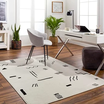 Imagen de Livabliss Alfombra Abstracta Empoli Salón Grande, Habitación, Dormitorio Salon Pelo Corto, Suave y Lujosa Facil de Cuidar Grande 152x213cm Marfil, Gris Negro