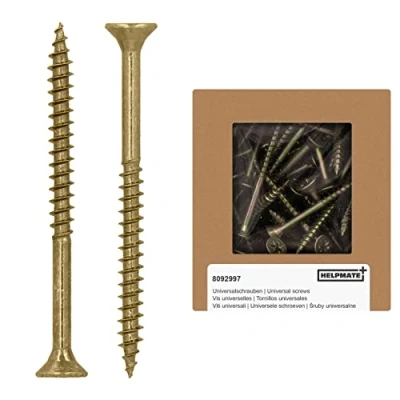 Imagen de HELPMATE tornillos universales de cabeza avellanada 4,5 x 60 mm, color amarillo pasivado, paquete 125 para madera con accionamiento PZ 2 e rosca parcial, aglomerado