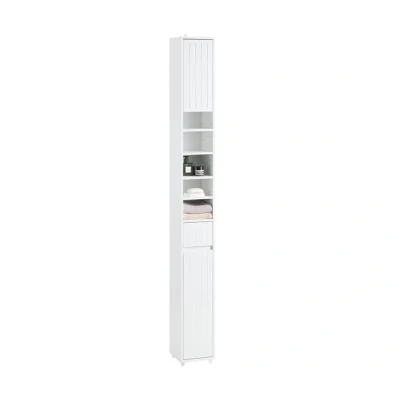 Imagen de SoBuy Mueble Columna de baño Armario para Alto Estanterías con 5 Estantes Abiertos 2 Puertas y 1 Cajón Blanco 20 x 180 cm BZR160 W ES