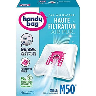 Imagen de Melitta Handy Bag M50 4 bolsas para aspiradoras Miele, cierre hermético, filtro antialérgeno, de motor
