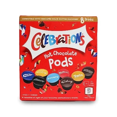 Imagen de Celebrations cápsulas de chocolate caliente compatibles con máquinas Dolce Gusto Twix, Marte, Bounty, Snickers, Galaxy, Malteser, Vía Láctea y Galaxy Caramel (8)
