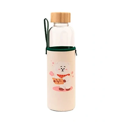 Imagen de Grupo Erik Botella agua BT21 RJ cristal resistente con funda protectora termica 500ml niños sin BPA/Botella de reutilizable niña