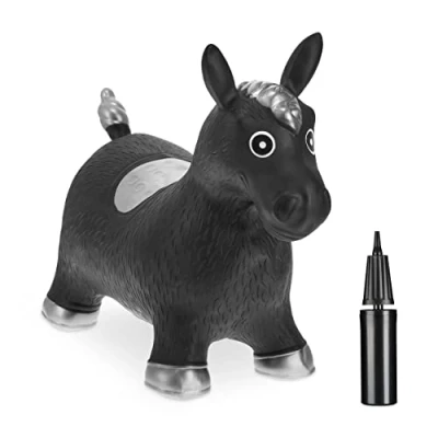 Imagen de Relaxdays Caballo Saltarín Hinchable, Juguete Saltador, con Hinchador, Resiste 50kg, sin BPA, Niños Desde 3 Años, Negro, 46 x 25 53 cm