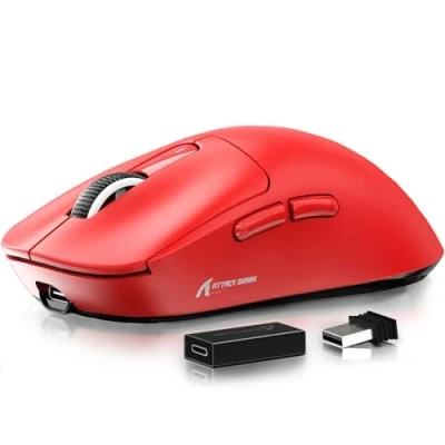 Imagen de ATTACK SHARK ratón X3 Pro 4K/8K Hz, 49 g Superlight, Sensor de Juegos PixArt PAW3395, para inalámbrico/con Cable BT/2.4G, 6 dpi Ajustables hasta 26000, batería 200 Horas (Rojo)