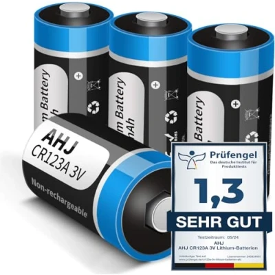 Imagen de Pilas CR123A, AHJ 4 Pack CR123A/CR123/CR17345 3V 1600mAh Baterías de Litio Desechables, Especiales para Dispositivos Electrónicos Pequeños, Larga Vida, Alto Rendimiento, No Arlo