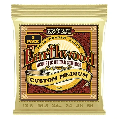 Imagen de Ernie Ball Earthwood Custom Medium Cuerdas para guitarra acústica, bronce 80/20, 3 paquetes, calibre 12.5 56