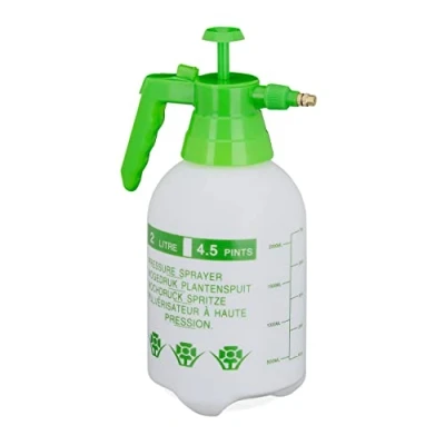 Imagen de Relaxdays Drucksprüher 2 Liter grün Pulverizador Presión L, Boquilla Ajustable Latón, para Agua y Herbicida, Botella Espray Jardín, Blanco/Verde