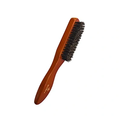 Imagen de VinBee Slick Back Brush Cepillo de cerdas jabalí para cabello afro, húmedo o rizado suaves mujeres y hombres barba con mango madera